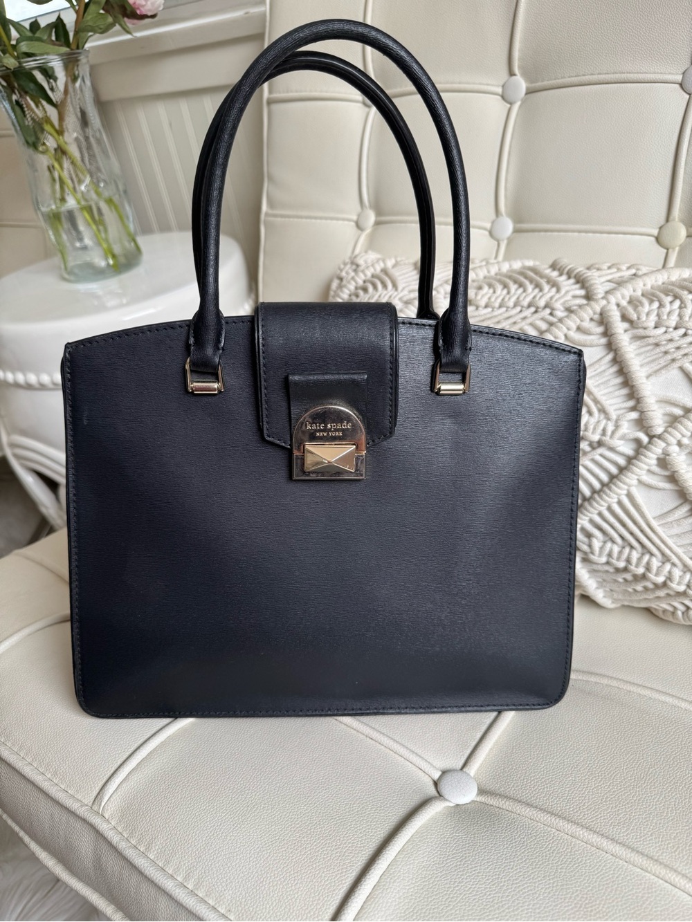 kate spade Black Leather Structured Top-Handle Satchel